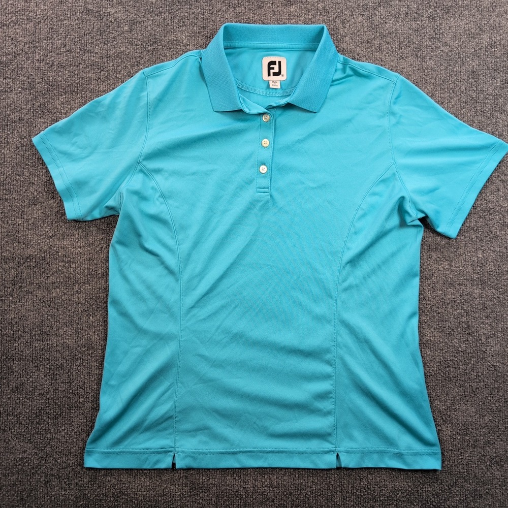 FootJoy Golf Polo Shirt Womens Medium Blue Short Sleeve Performance Pique